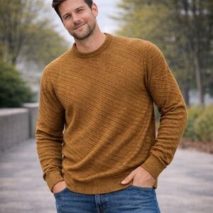 Mode of One Textured‎ Knit Sweater men’s size XL Brown French Vicuna Crewneck